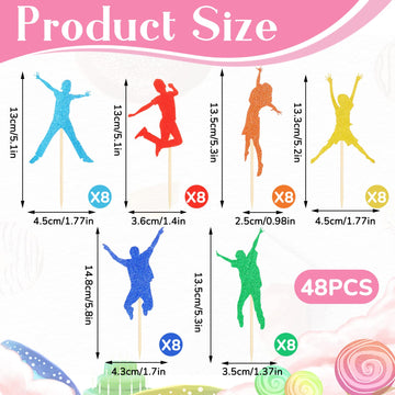 Leinuosen 48 Packs Jump Trampoline Cake Toppers Colorful Jump Trampoline Cupcake Toppers Trampoline Cake Decorations For Boys Gi