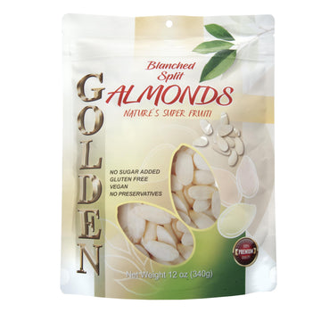 Golden Split Blanched Almonds -12 Oz (340 g), Naturally Gluten-Free and Vegan-Friendly With No Added Sugar Or Artificial Ingredi