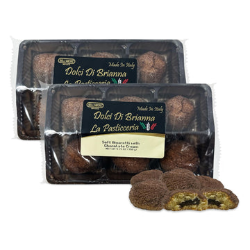 Italian Soft Amaretti Cookies with Chocolate Center - Pack of 2-150g per Tray (12 Pieces Total) - Authentic Italian Pastry Made 