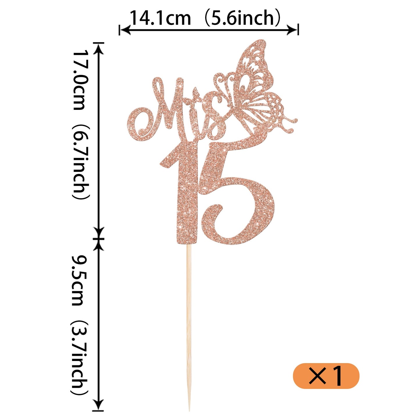 Rssta i Cake Topper - Happy 15th Birthday Decorations, Rose Gold Cardstock, 1 Pack