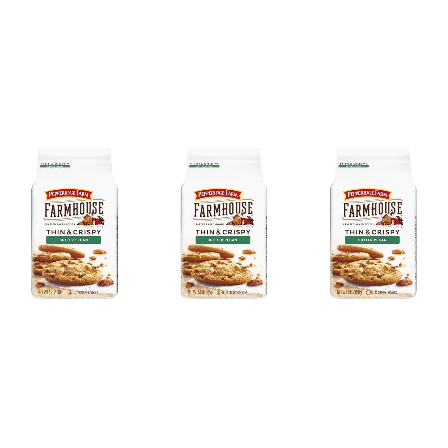 Pepperidge Farm Farmhouse Thin & Crispy Butter Pecan Cookies, 5.9 oz. Bag (Pack of 3)