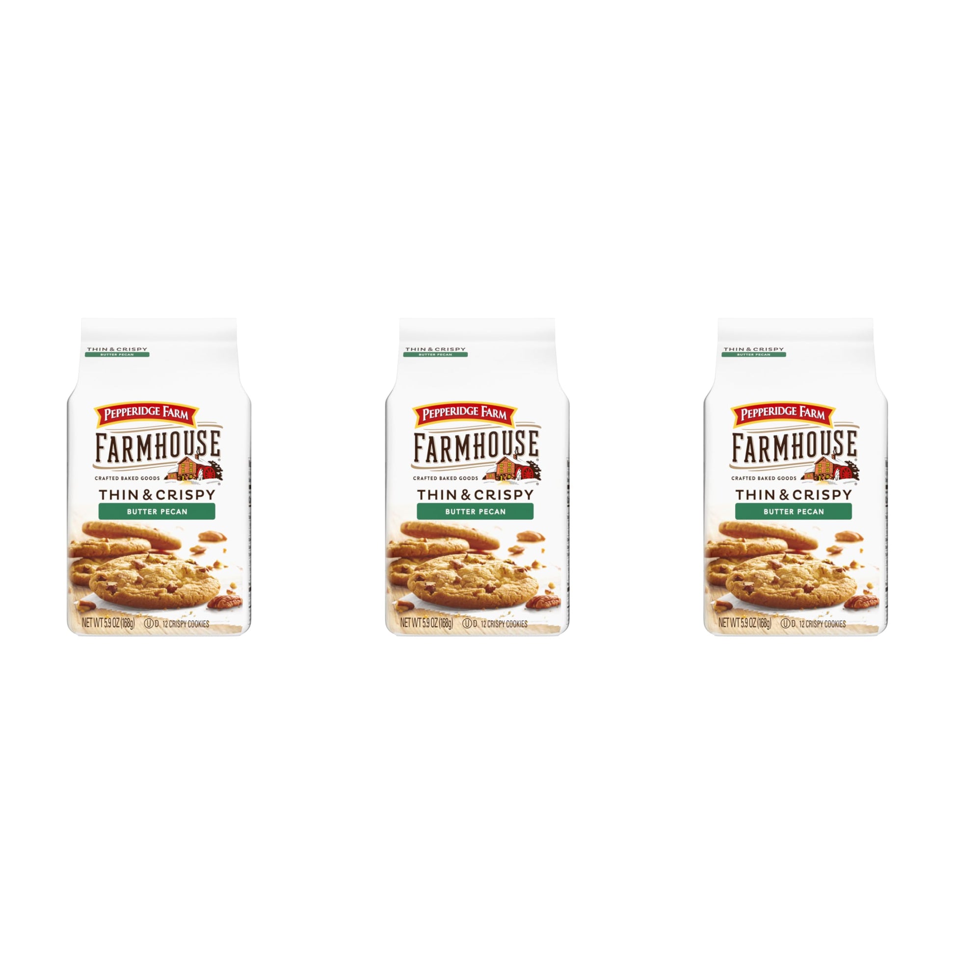 Pepperidge Farm Farmhouse Thin & Crispy Butter Pecan Cookies, 5.9 oz. Bag (Pack of 3)