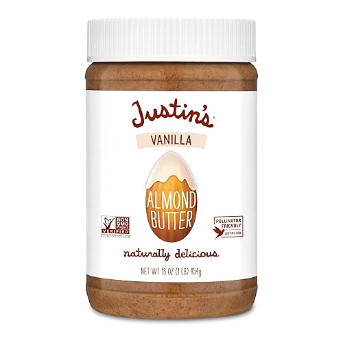 Justins Vanilla Almond Butter gluten-free Non-gMO Vegan Sustainably Sourced 16 Ounce Jar