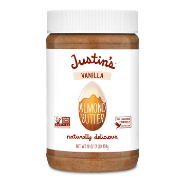 Justins Vanilla Almond Butter gluten-free Non-gMO Vegan Sustainably Sourced 16 Ounce Jar