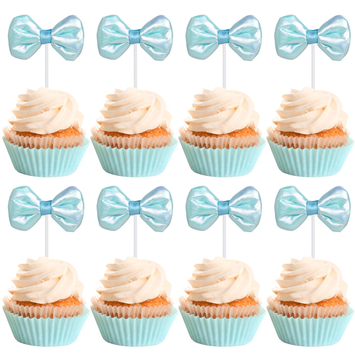 YCTHUNFISH 12 Pack Cupcake Toppers Pink Bow Decorations for Birthday, Bridal Shower, Wedding, Party
