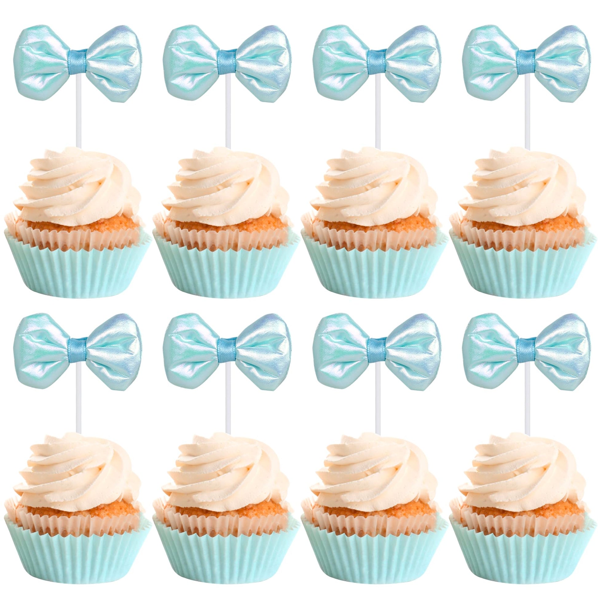 YCTHUNFISH 12 Pack Cupcake Toppers Pink Bow Decorations for Birthday, Bridal Shower, Wedding, Party
