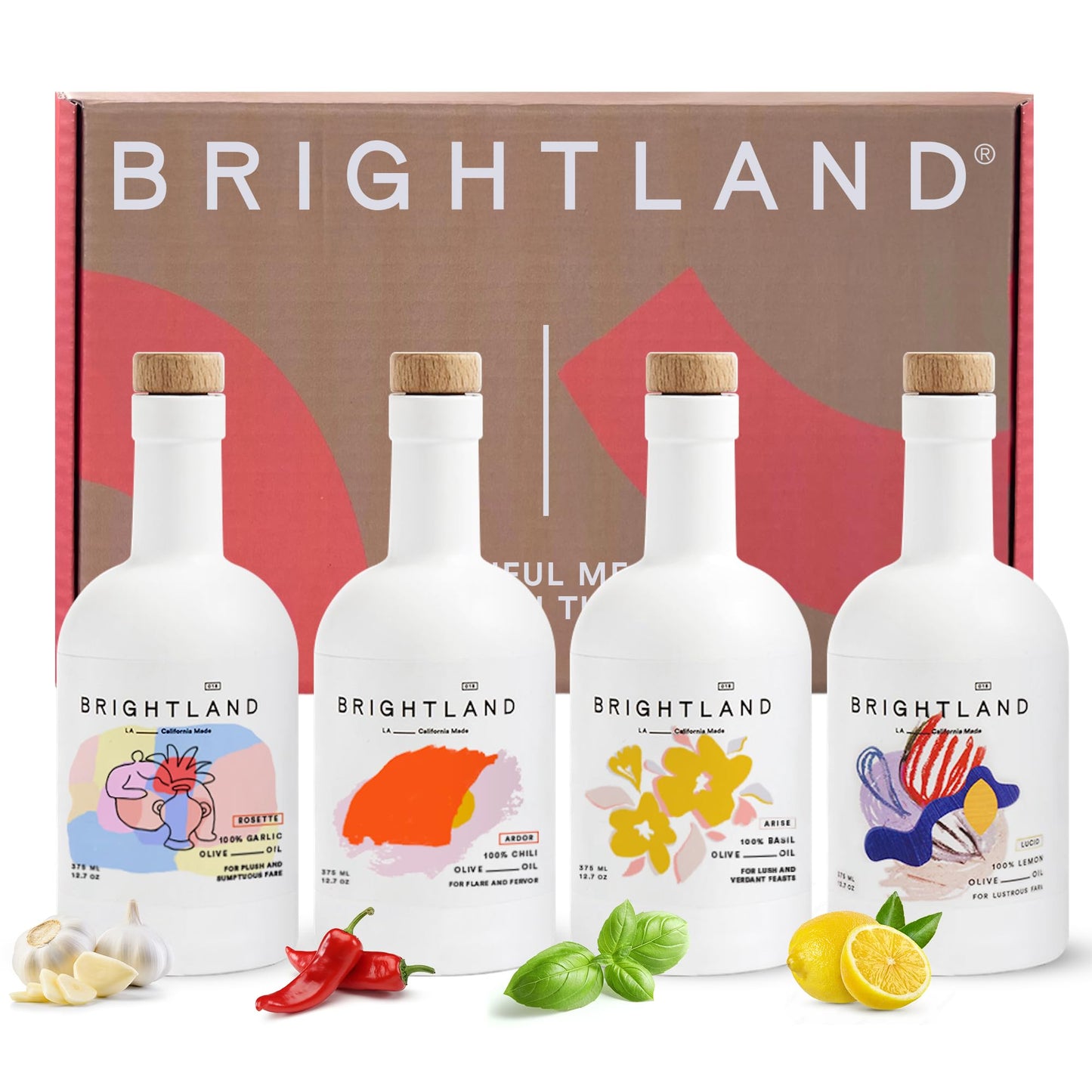 Brightland Infused Olive Oils - Cold-Pressed, High Polyphenol, 12.7 Fl Oz (Pack of 4)