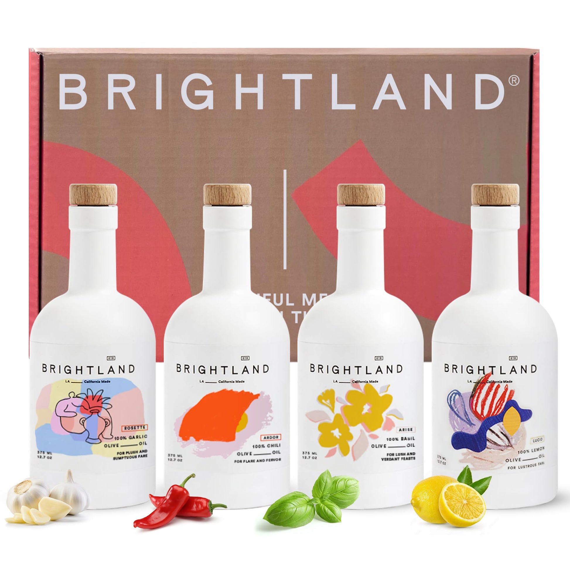 Brightland Infused Olive Oils - Cold-Pressed, High Polyphenol, 12.7 Fl Oz (Pack of 4)