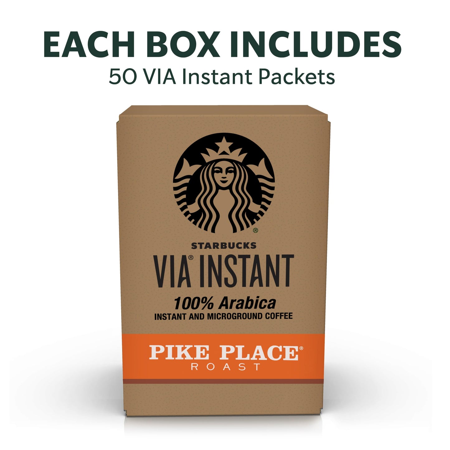 Starbucks VIA Instant Coffee, Medium Roast, Pike Place, 50 Packets, Single-Serve, 100% Arabica