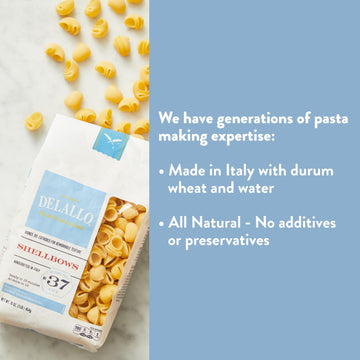 Delallo Shellbows Semolina Pasta, 1 Pound Bag, 7 Pack, Product Of Italy, Made With Durum Wheat Flour, Shell-Shaped Noodles