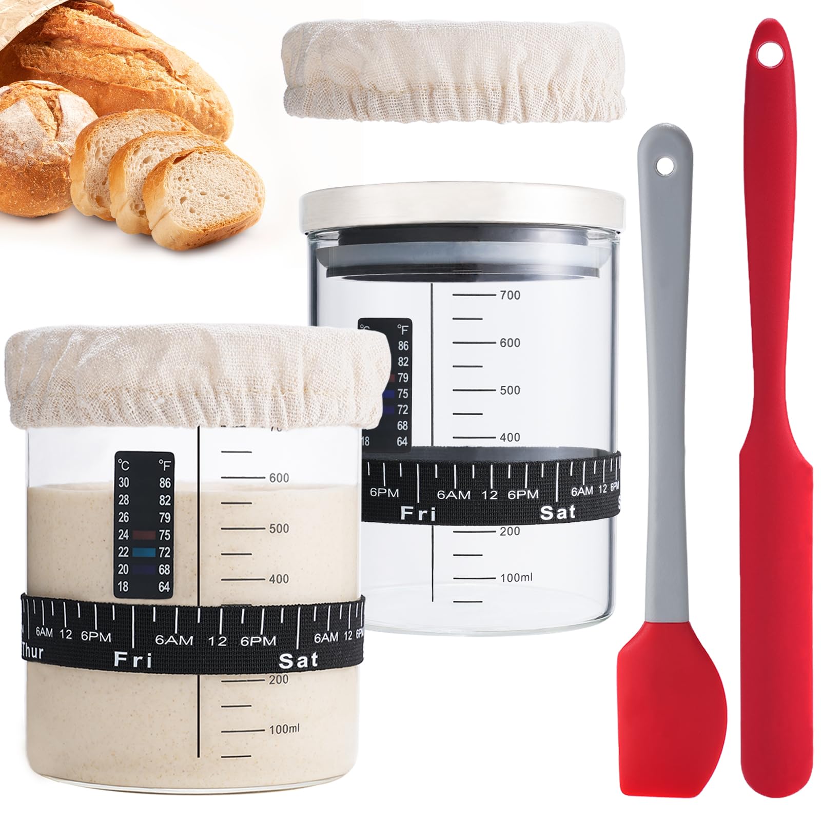 INOBYO Sourdough Starter Glass Jar Set, 26 OZ, Wide Mouth, 2 Pack, Durable Glass, Perfect for Beginners and Pros