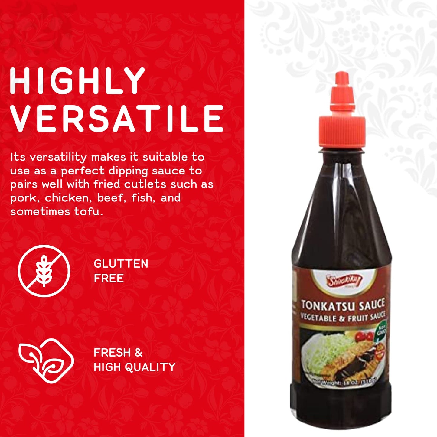 Shirakiku Tonkatsu Sauce - Japanese Vegetable and Fruit Sauce, Gluten Free | Ideal for deep-fried foods like Pork Cutlets, Chick