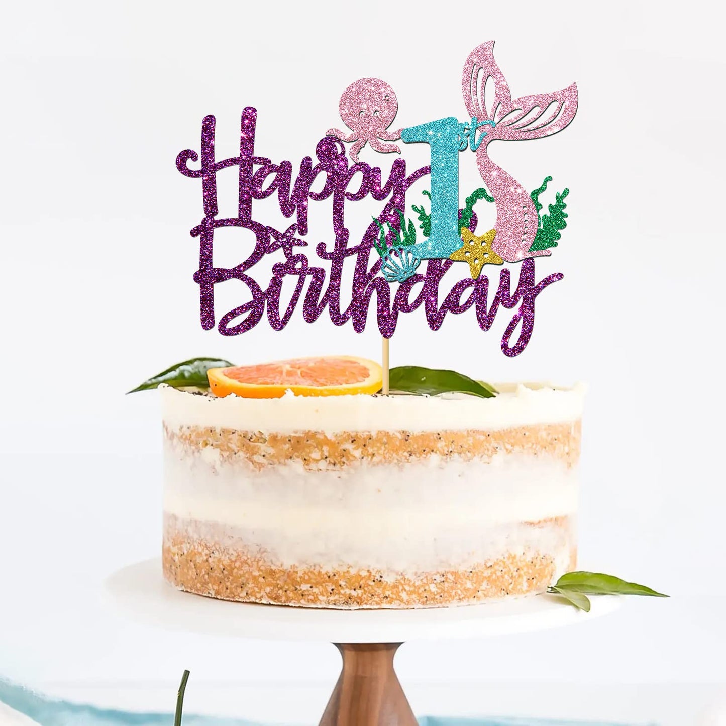 Roadsea Mermaid Happy 1St Brithday Cake Topper - Under The Sea Theme Girl Kid First Birthday Cake Supplies/Ocean World One Merma