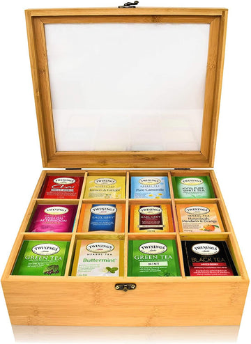 Twinings Tea Sampler Collection - 120 Tea Bags  40 Flavors/Assorted Tea  Gift Set In Decorative Bamboo - Tea Organizer Included - Ideal For Home  Office  Family & Friends (Bamboo Box)