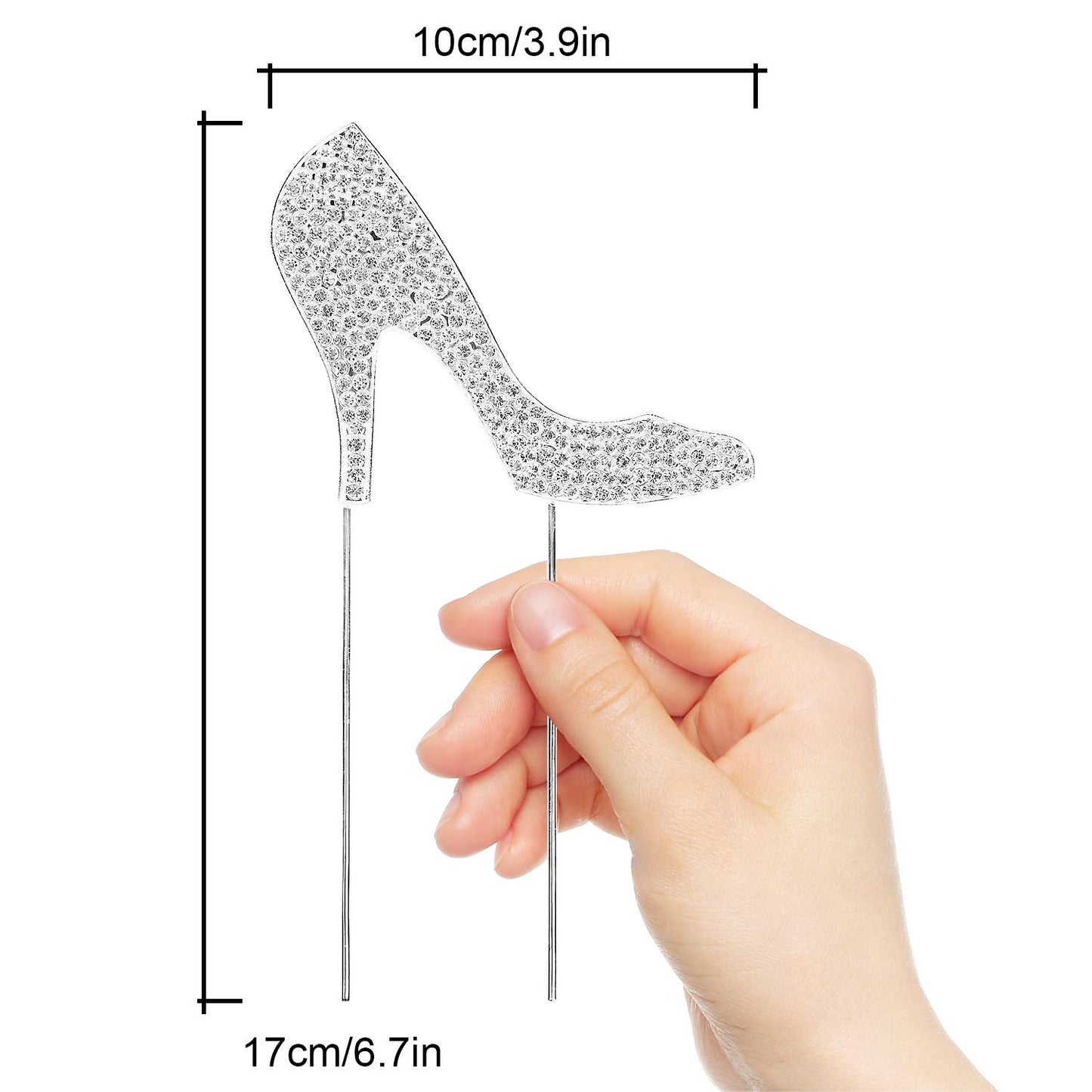 LINGTEER High Heel Cake Topper Silver Rhinestone Crystal 3.94x6.69