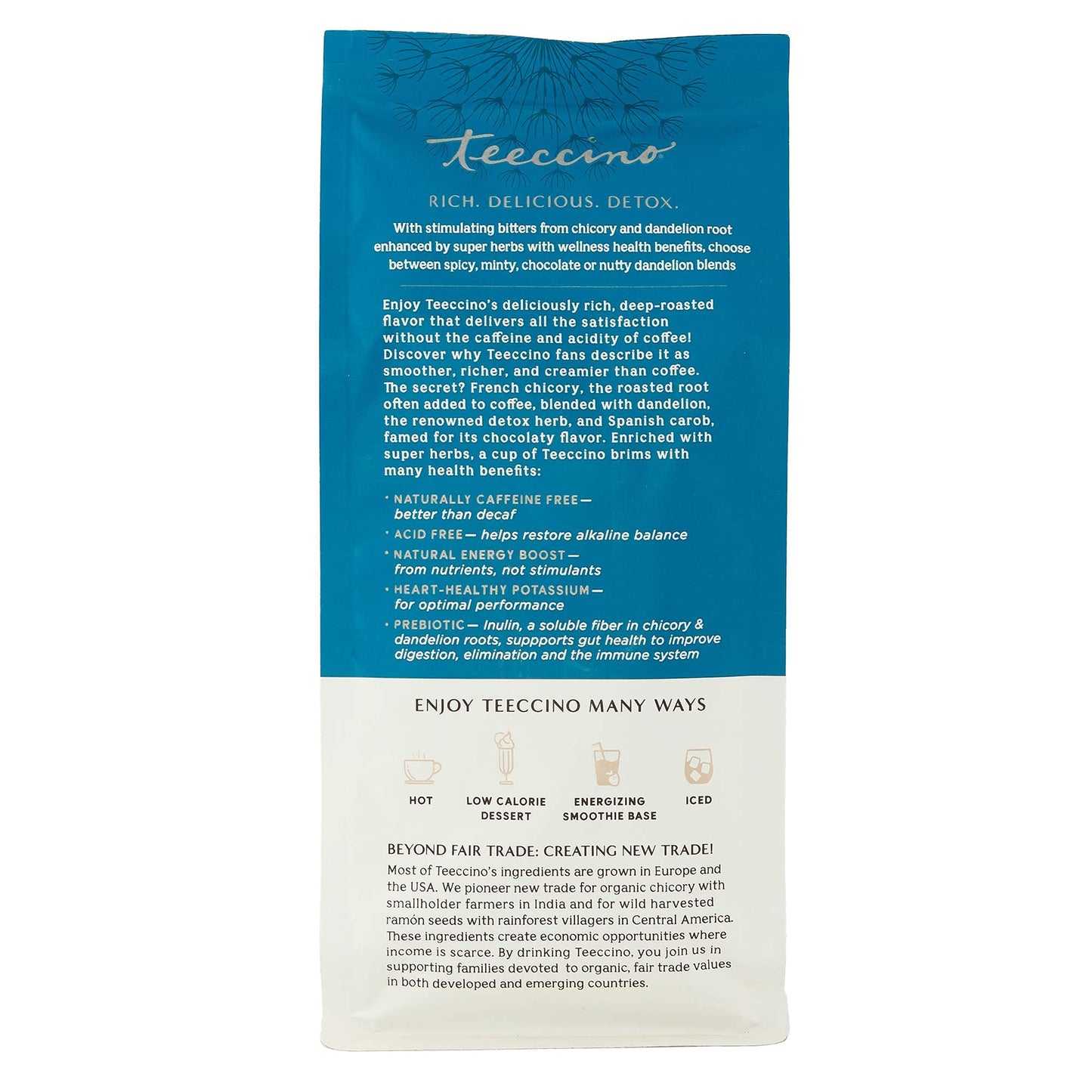 Teeccino Dandelion Coconut Herbal Coffee - Caffeine-Free, Gluten Free, Medium Roast, 10 oz