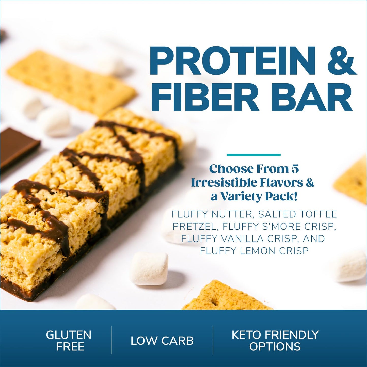 Wonderslim High Fiber Protein Bars, Fluffy Smore Crisp | 15G Protein, 8G Fiber | Low Sugar, Low Carb | Healthy Indulgence | Satisfying, Supports Energy & On-The-Go Convenience, 7 Pack