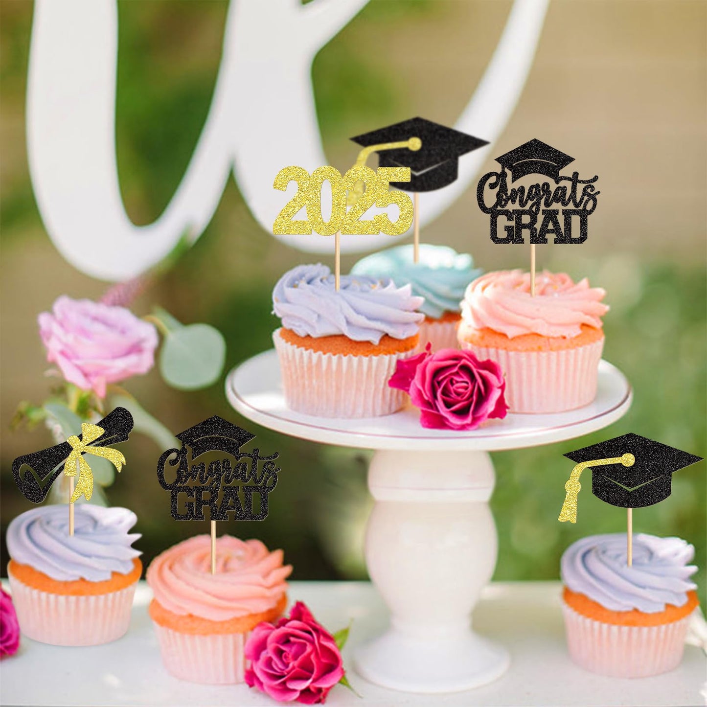 24 Pack 2025 Graduation Cupcake Toppers Class Of 2025 Congrate Grad Graduation Hat Cupcake Picks For 2025 Graduation Theme Birth