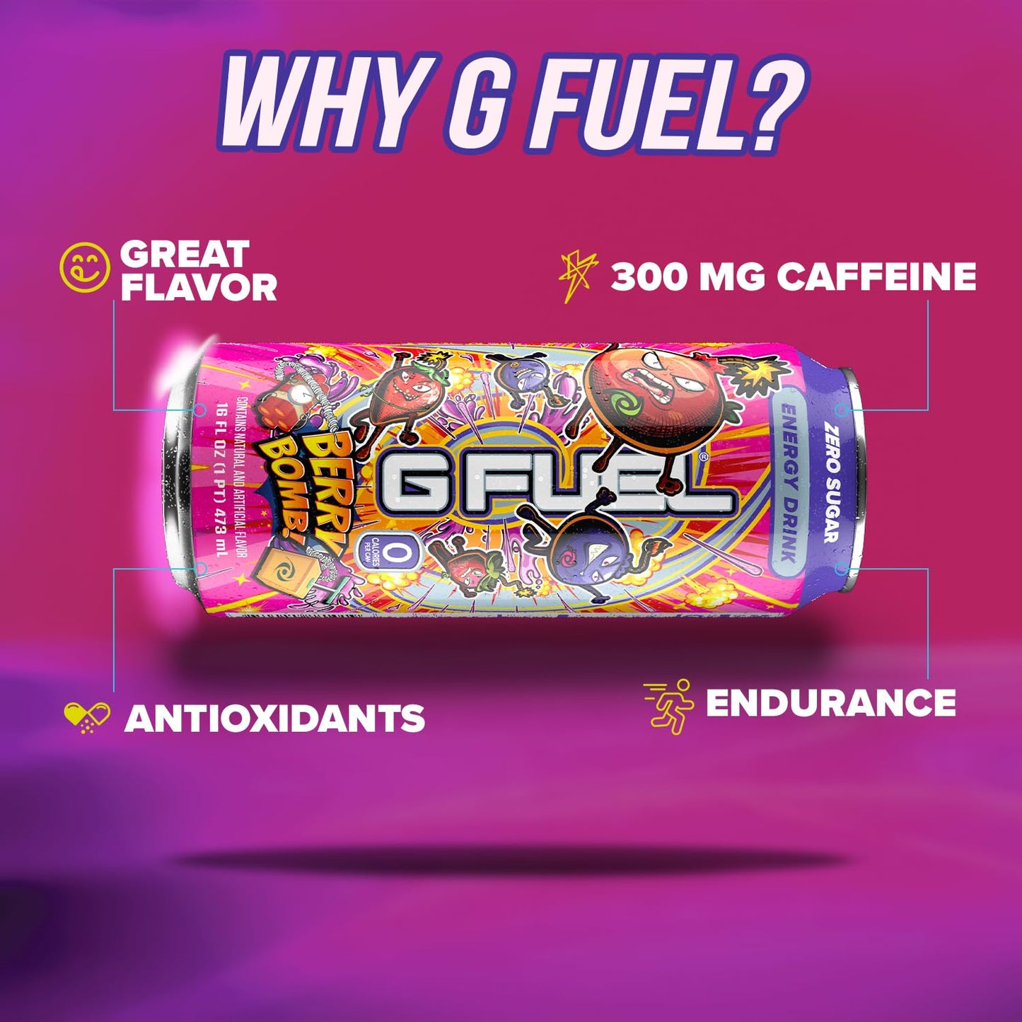 G Fuel Energy Drink, Berry   Flavor, 16 oz Can, 12-Pack Case