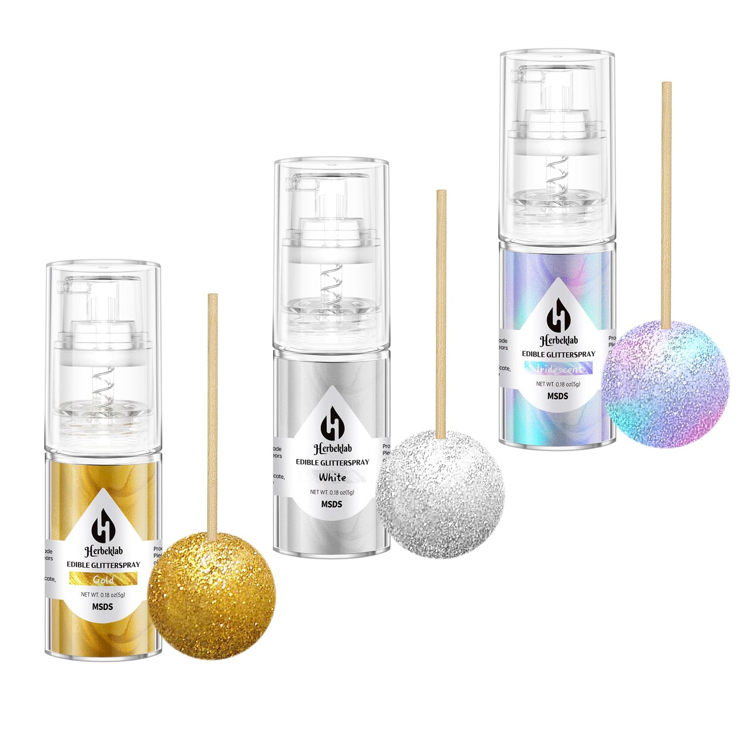Edible Glitter Spray Set - 3 Colors Iridescent Gold & White Food Grade Shimmer Powder  Metallic Edible Spray Glitter For Cakes  Cookies  Chocolate & Strawberries  5G/Bottle