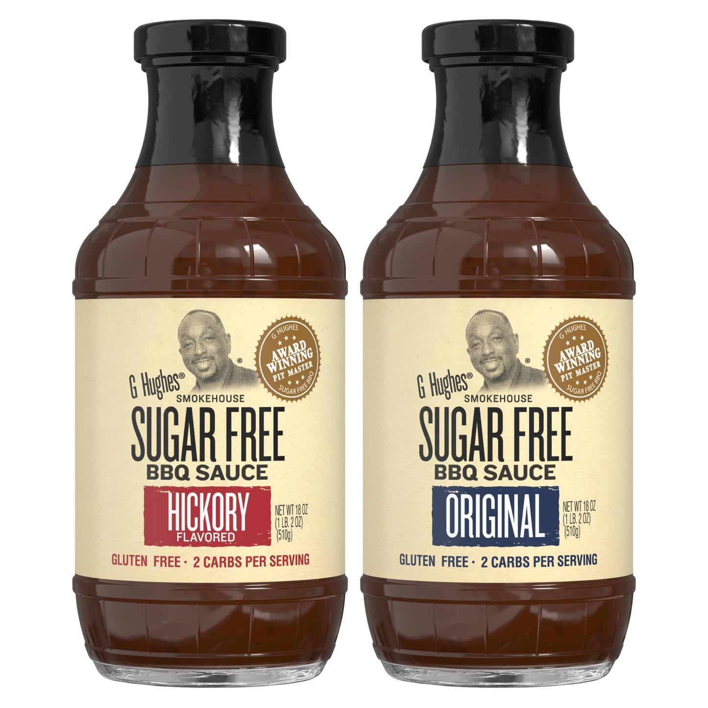 G Hughes Sugar Free BBQ Sauces Pack of 2 - Hickory & Original, Gluten Free, 18 oz