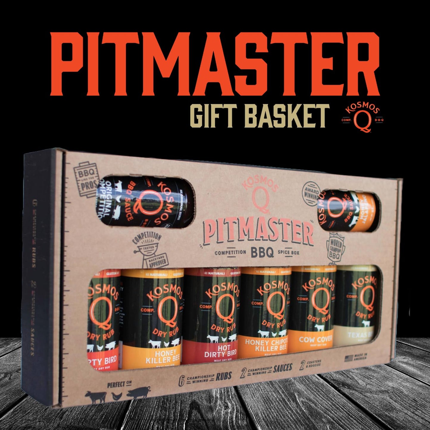 Kosmos Q BBQ Pitmaster Christmas Gifts for Men or Dads, Includes 8 Flavors of Grill Seasonings, BBQ Sauces & Meat Rubs, Sampler
