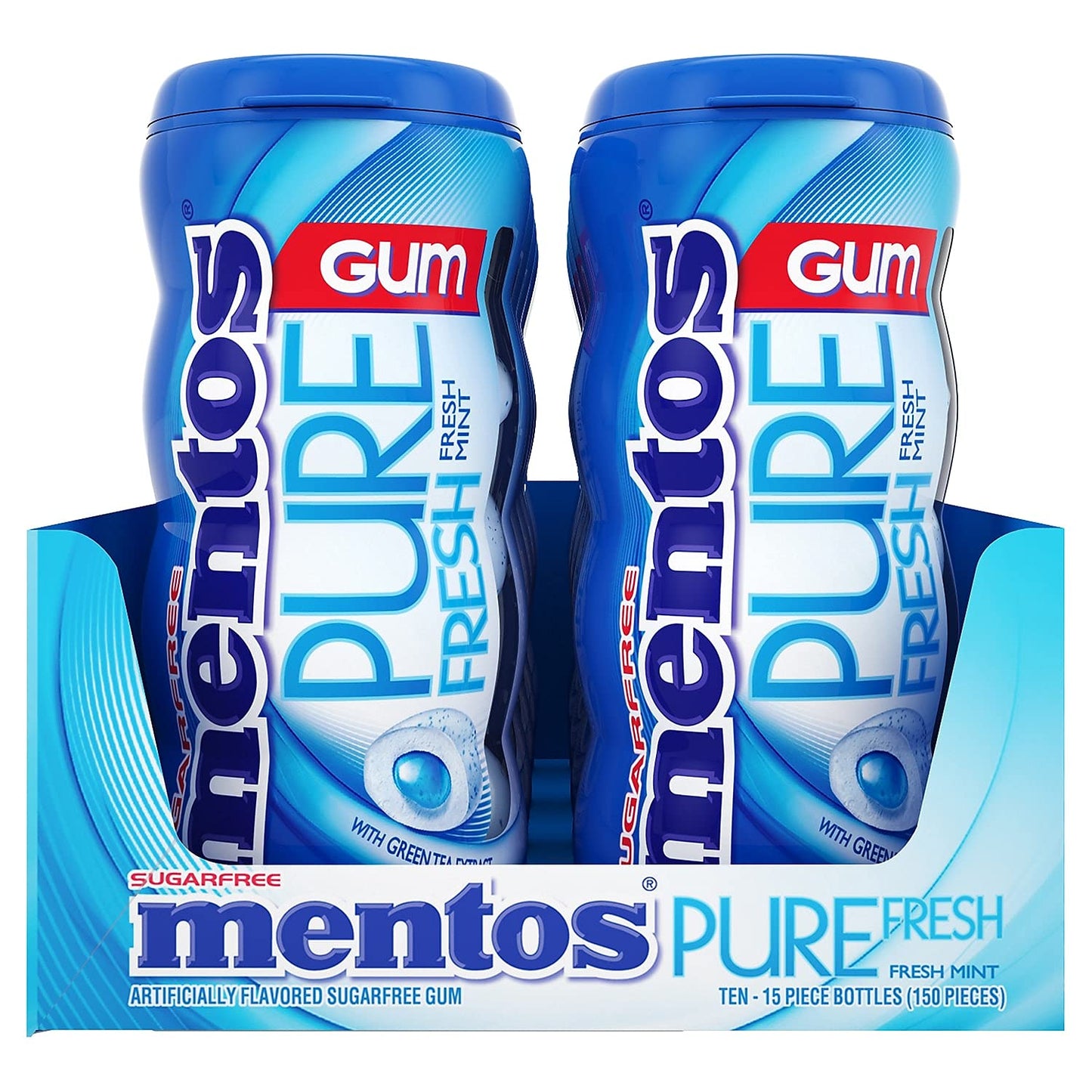 Mentos Pure Fresh Sugar-Free Chewing Gum With Xylitol, Spearmint, Non Melting, 15 Piece Bottle