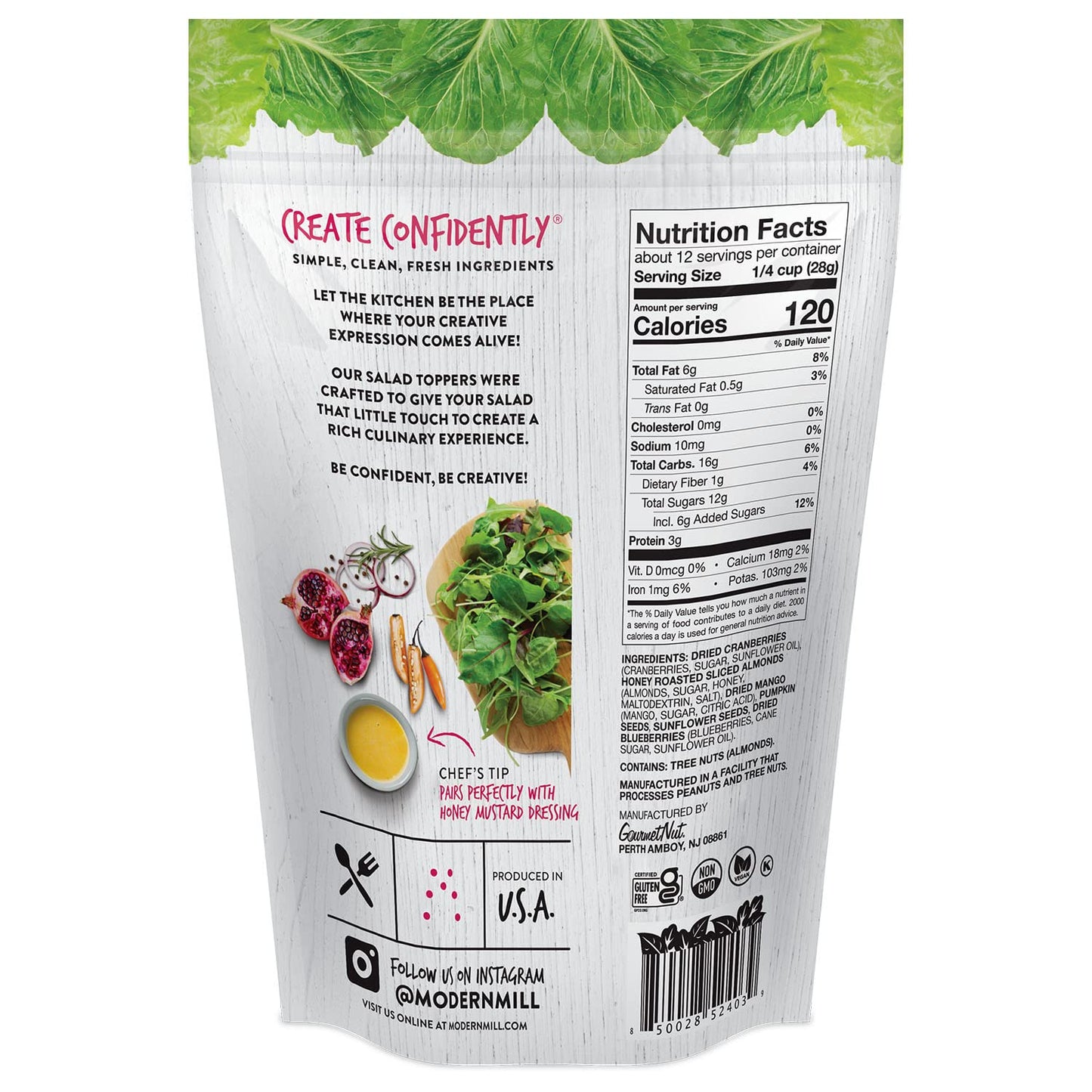 Modern Mill Antioxidant Salad Topper - Mixed Nuts, Dried Cranberries & Blueberries, Gluten Free, 12oz Bag, Plant Protein, Low Sodium