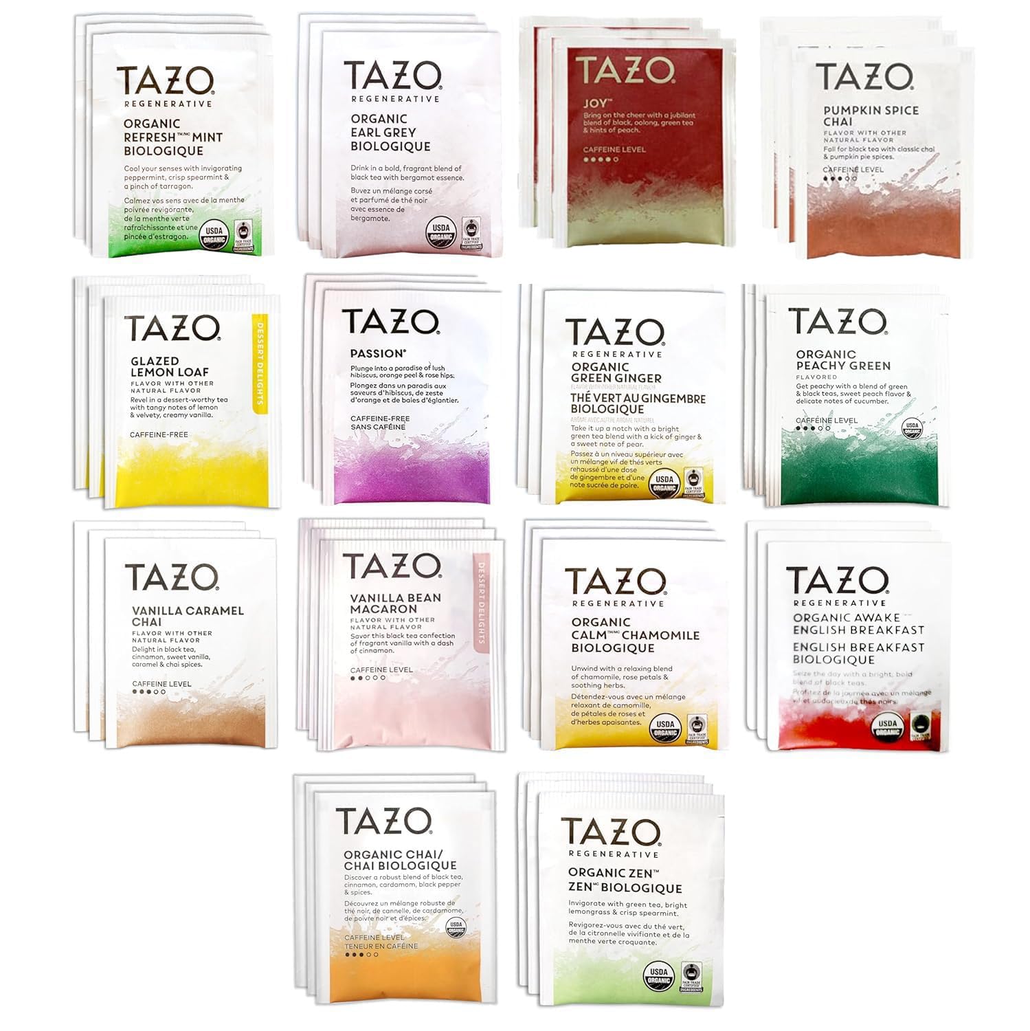 TAZO Tea Bags Sampler Assortment Variety Pack Gift Box (42 Count) 14 Different Flavors Gifts for Her Him Women Men Tea Lovers Co