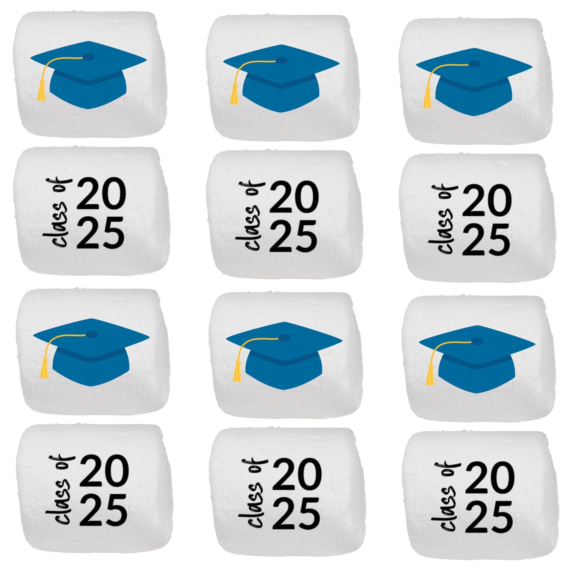 Candy With A Twist - Graduation Cap - Class of 2025 - Individually Wrapped 2 inch Round Jumbo Marshmallows - Printed w/School Co