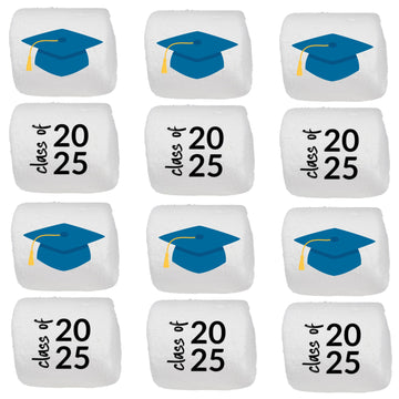 Candy With A Twist - Graduation Cap - Class of 2025 - Individually Wrapped 2 inch Round Jumbo Marshmallows - Printed w/School Co