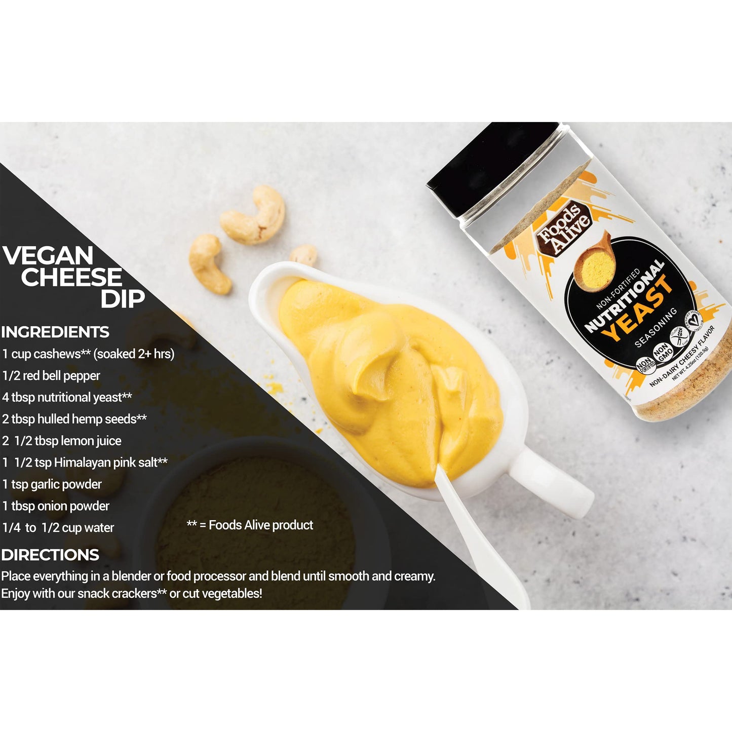 Foods Alive Nutritional Yeast Flakes, Non-Fortified, Gluten-Free, Plant-Based Protein, 6oz Shaker