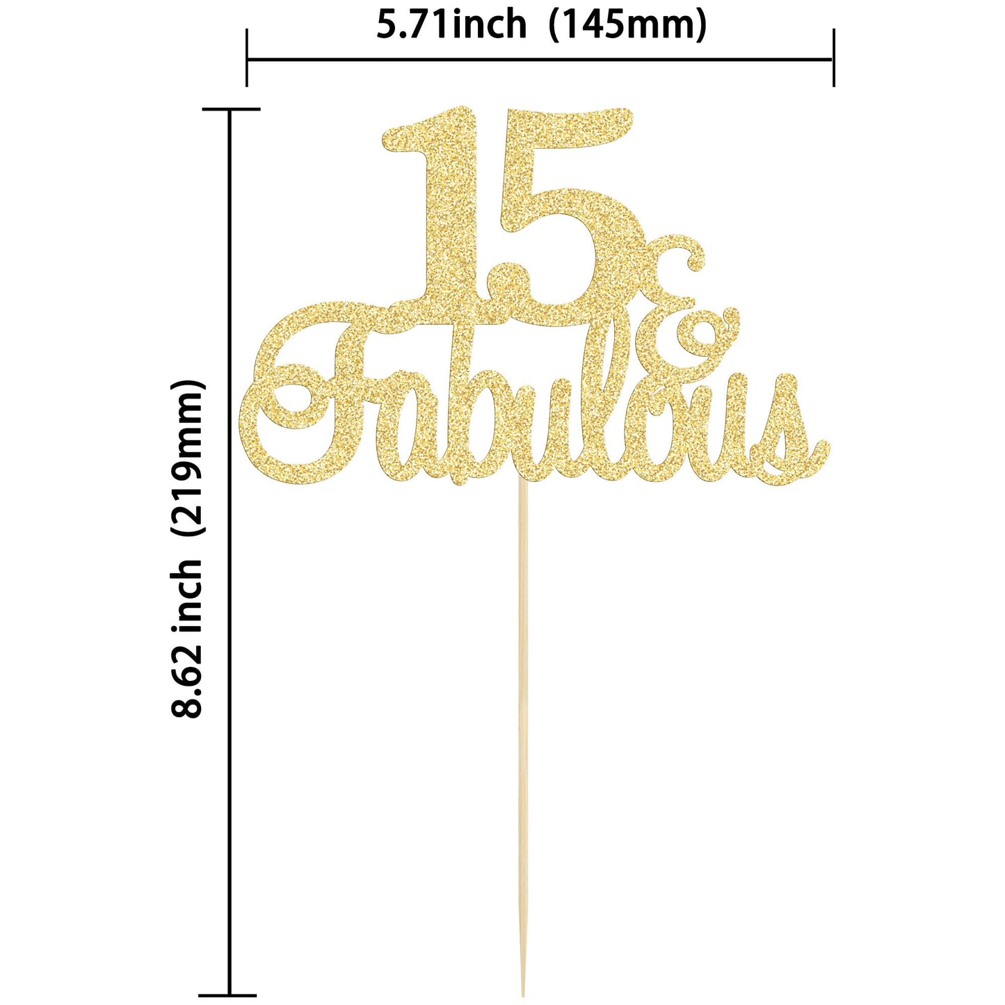 Gyufise 1Pc 15 & Fabulous Cake Topper Gold Glitter Fifteen And Fabulous Cake Toppers Happy 15Th Birthday Cake Pick For 15Th Wedd