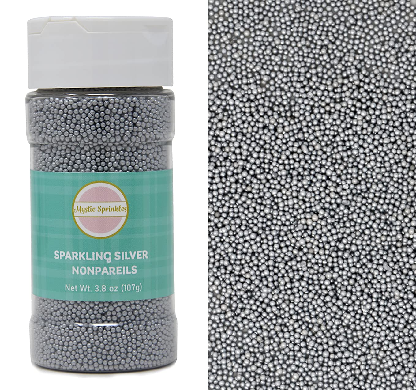 Mystic Sprinkles Sparkling Silver Nonpareils 3.8Oz Bottle