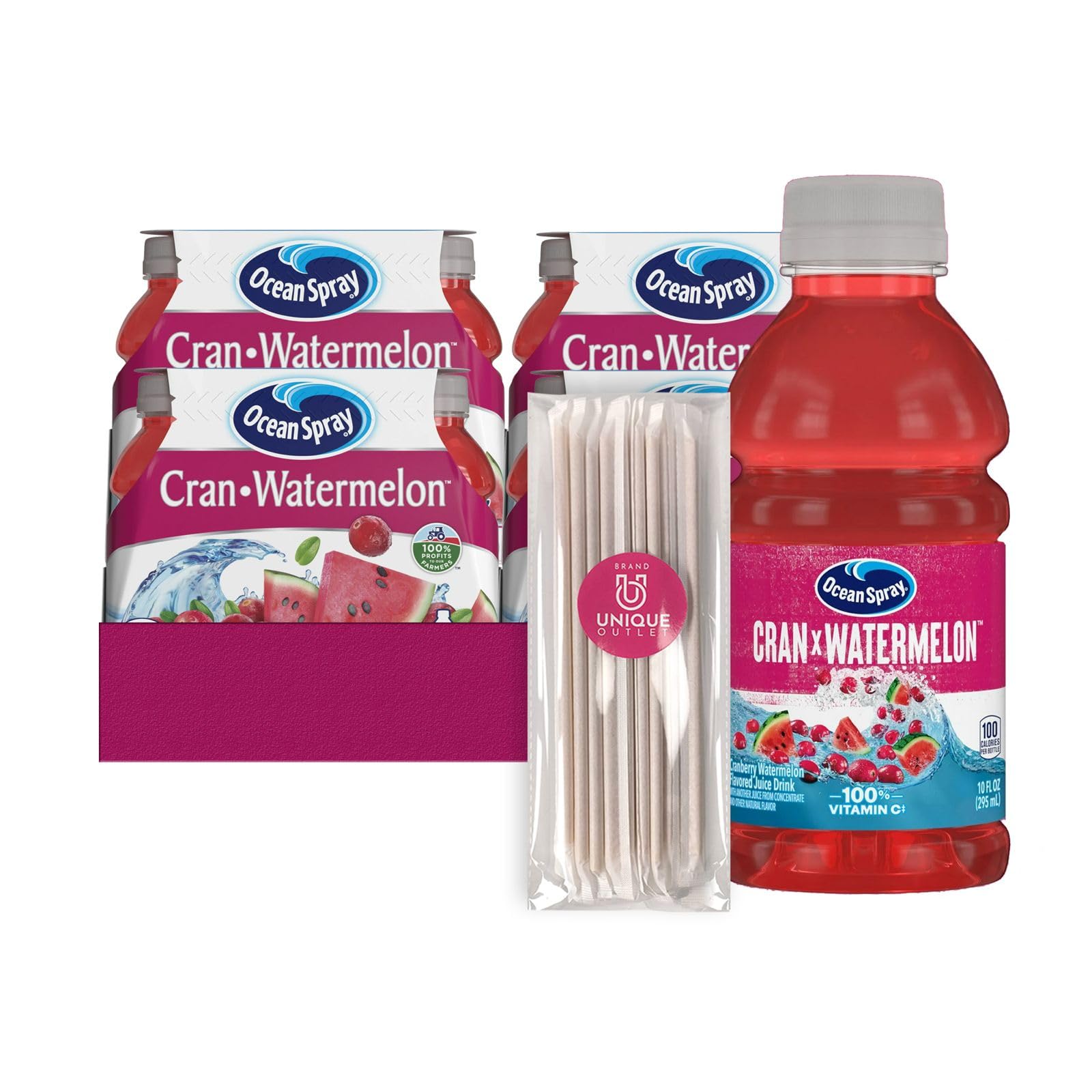 Ocean Spray 24-Pack of Cran Watermelon Juice Drink 10 fl oz On-the-Go Plastic Bottle + 1 Utility Freebie by Unique Outlet