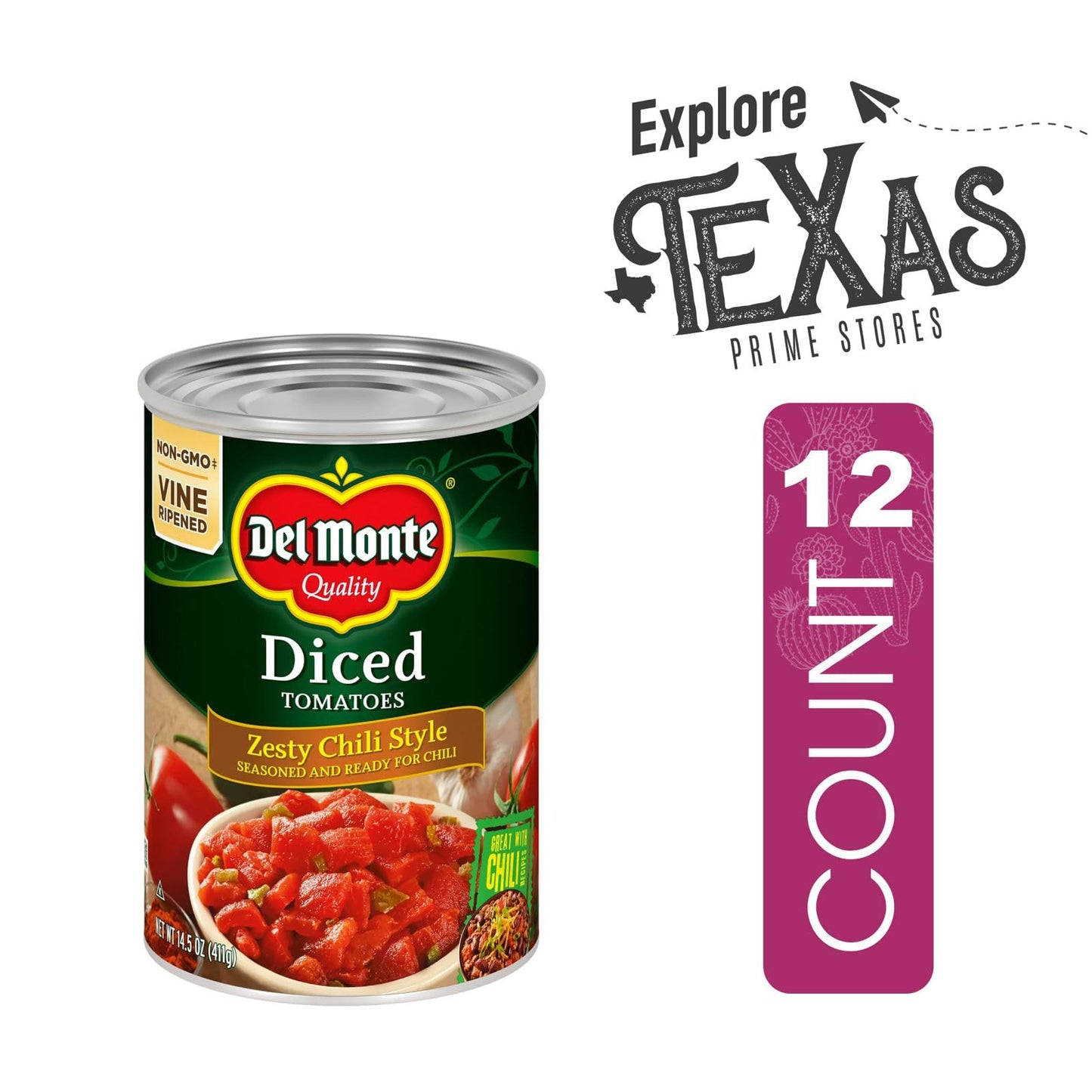 Del Monte - Lavinia Essentials Bundle: Tomatoes 12- Pack Of Diced Zesty Chili Style Canned Vegetables 14.5 Oz Can + 1 Utility Pr