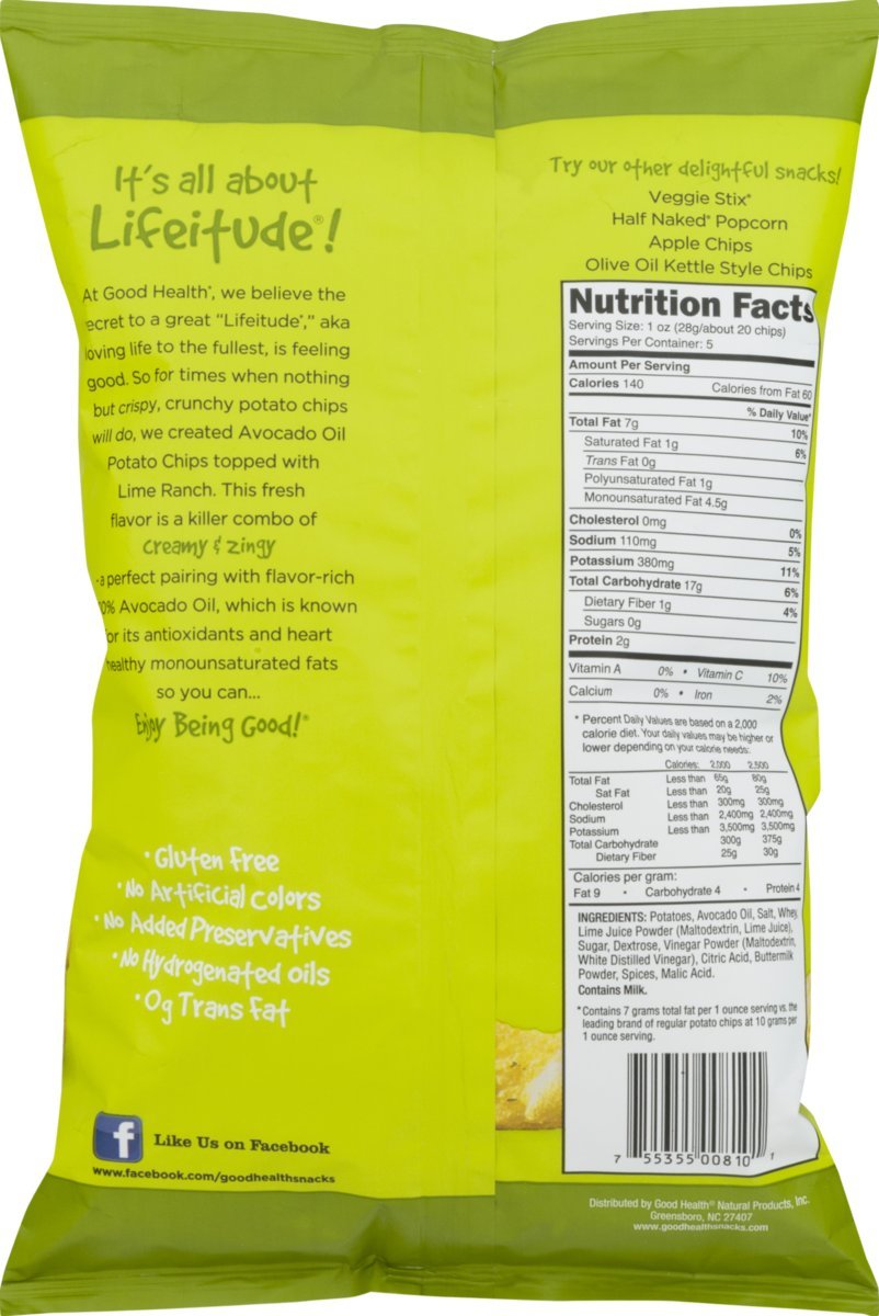 Good Health Avocado Oil Kettle Style Lime Ranch Chips 5 oz. Bag (3 Bags)