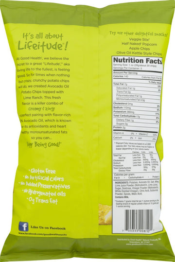 Good Health Avocado Oil Kettle Style Lime Ranch Chips 5 oz. Bag (3 Bags)