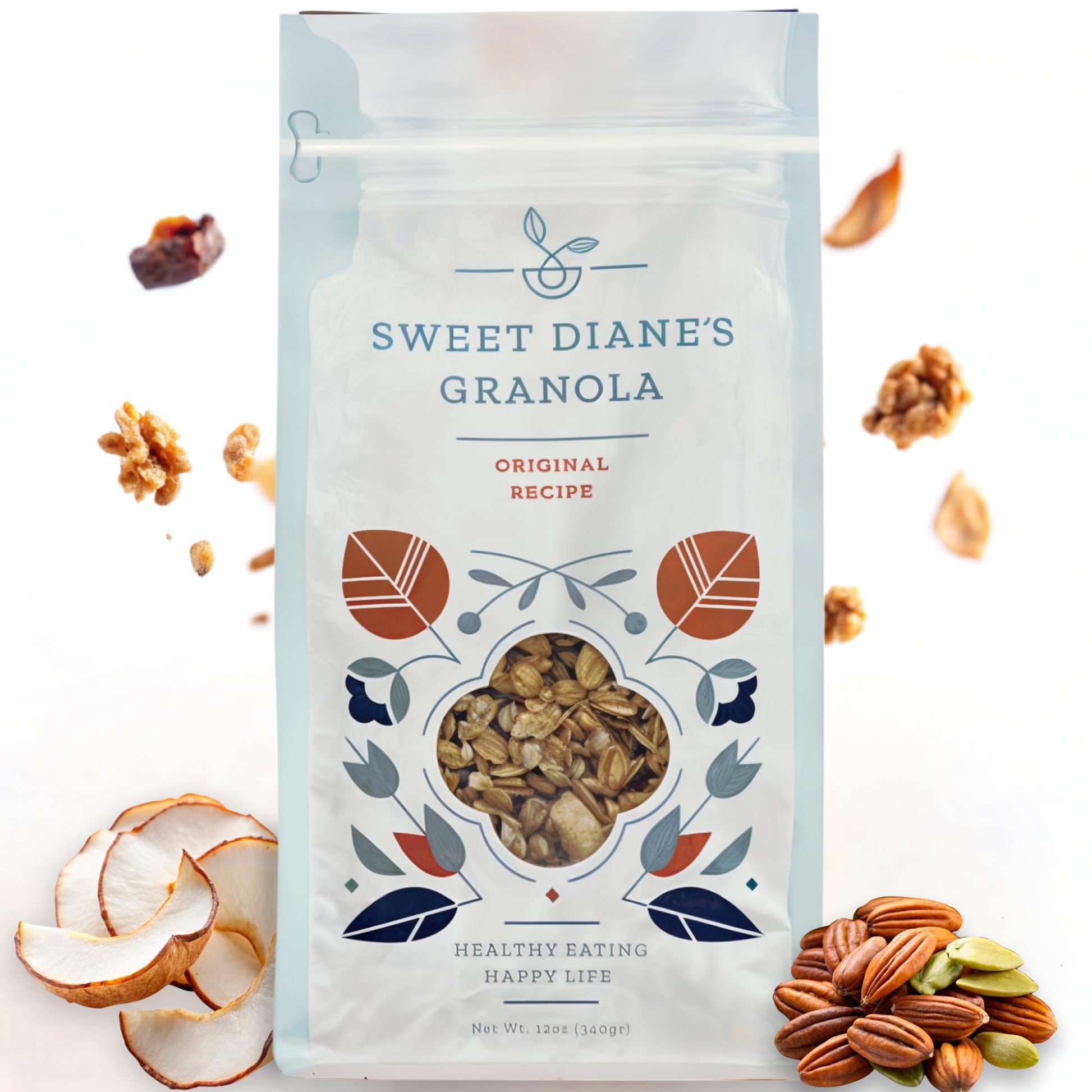 Sweet Dianes Granola - Standard Size (12 oz): Organic, Low-Sugar, High-Fiber, Gluten-Free, Vegan, Delicious Breakfast and Snack 