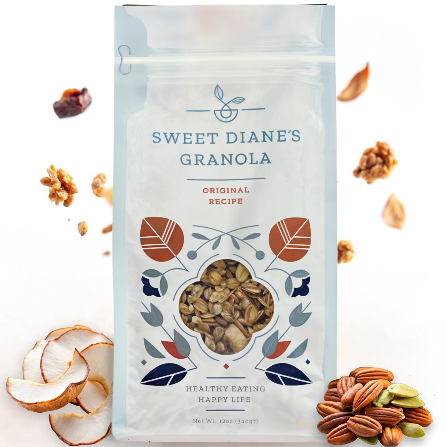 Sweet Dianes Granola - Standard Size (12 oz): Organic  Low-Sugar  High-Fiber  Gluten-Free  Vegan  Delicious Breakfast and Snack Topper (Classic Size  Original Recipe)