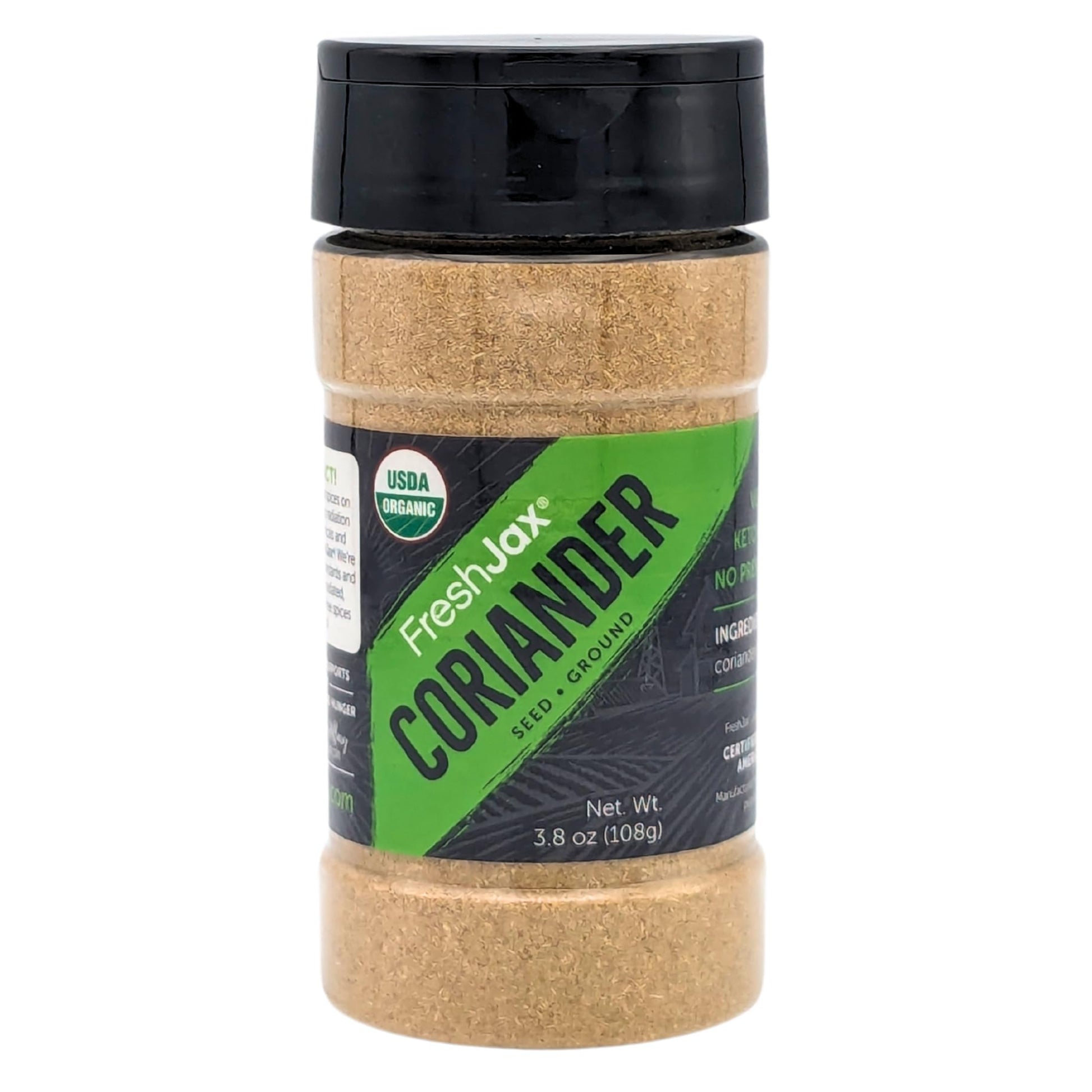 FreshJax Ground Organic Coriander Seeds Powder (3.8 oz Bottle) Non GMO, Gluten Free, Keto, Paleo, No Preservatives Coriander Pow