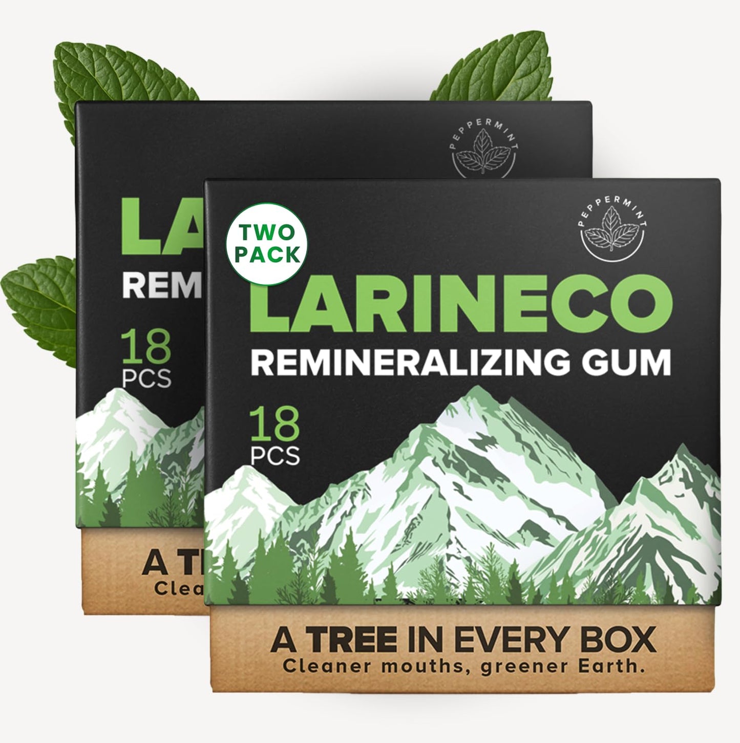 Larineco Remineralizing Gum with Nano Hydroxyapatite & Xylitol - Sugar-Free Cinnamon Xylitol Gum - Plastic-Free  Dye-Free  Aspartame-Free - Natural Base - 18 Pieces (18 Count (Pack of 2)  Peppermint)