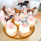 Little Horse Cupcake Toppers Set Picks Equestrian Contest Theme Horse Racing Cowboy Happy Birthday Party Glitter Decoration Supp