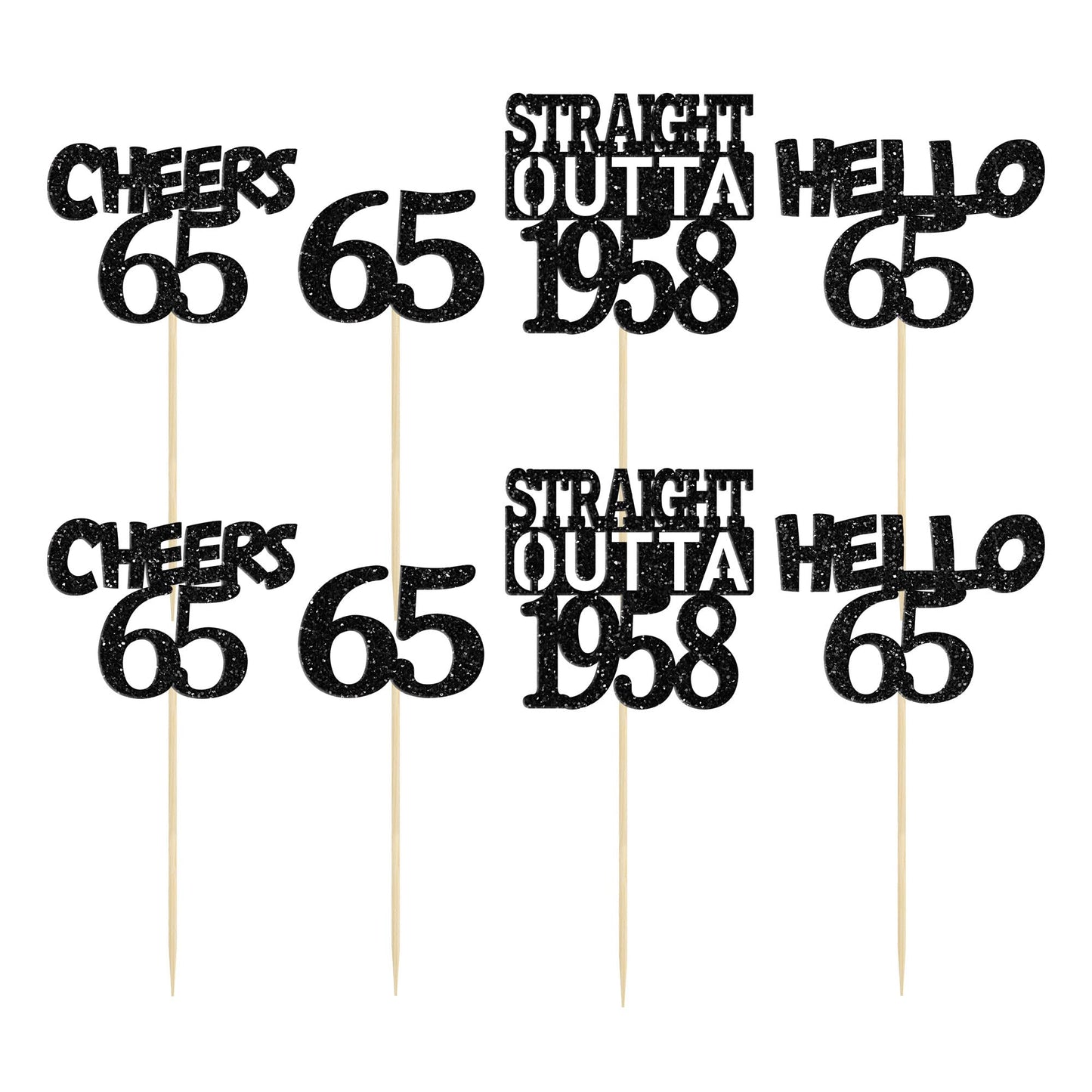 Gyufise 24Pcs Straight Outta 1958 Cupcake Toppers Glitter Sixty-five Happy 65th Cupcake Picks Cheers to 65 Years Birthday Cake D