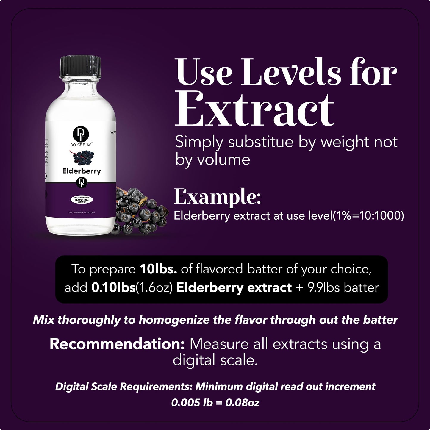 Dolce Flav Elderberry Extract - 2 Ounce Water-Soluble Multipurpose Flavoring Ideal for Baked Goods, Beverages, Coffee, Desserts