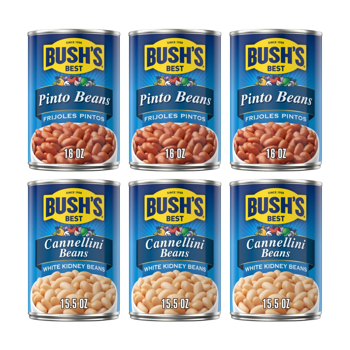 Bush's Best Baked Beans, Pinto Perfect Pair, 3 Pinto (16 Oz), 3 Cannellini (15.5 Oz), (Variety Pack)