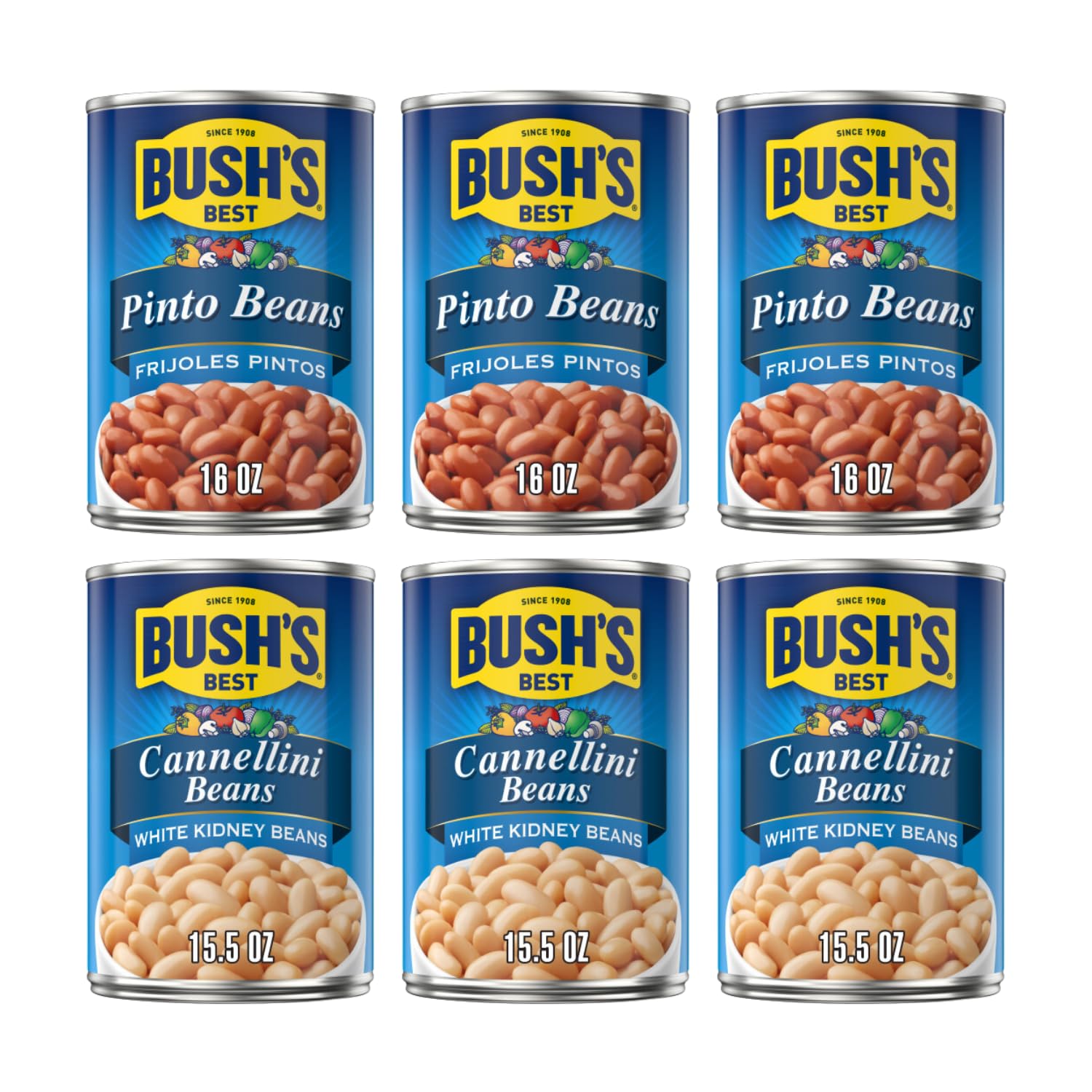 Bush's Best Baked Beans, Pinto Perfect Pair, 3 Pinto (16 Oz), 3 Cannellini (15.5 Oz), (Variety Pack)