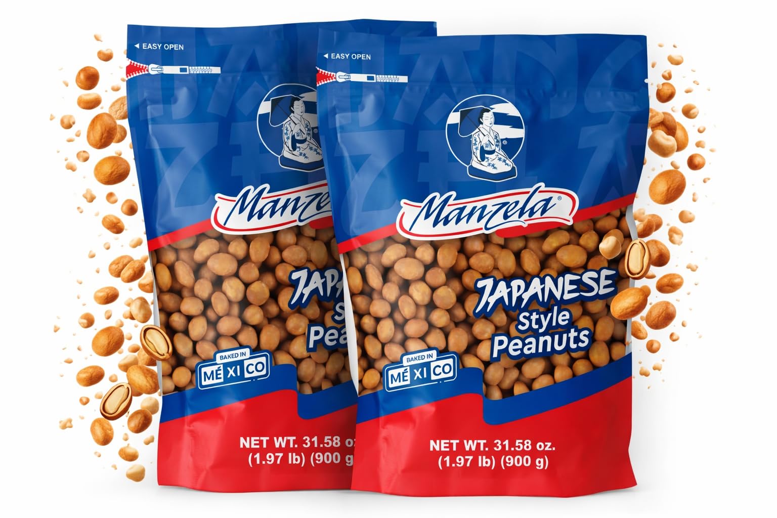 Manzela Crunchy Japanese-Style Flavor Peanuts | Large 900G Resealable Bag  Mexican Favorite With A Japanese Twist  No Artificial Flavors  Perfect For On-The-Go Or At-Home Snacking  Size 900 Gr  2-Pack