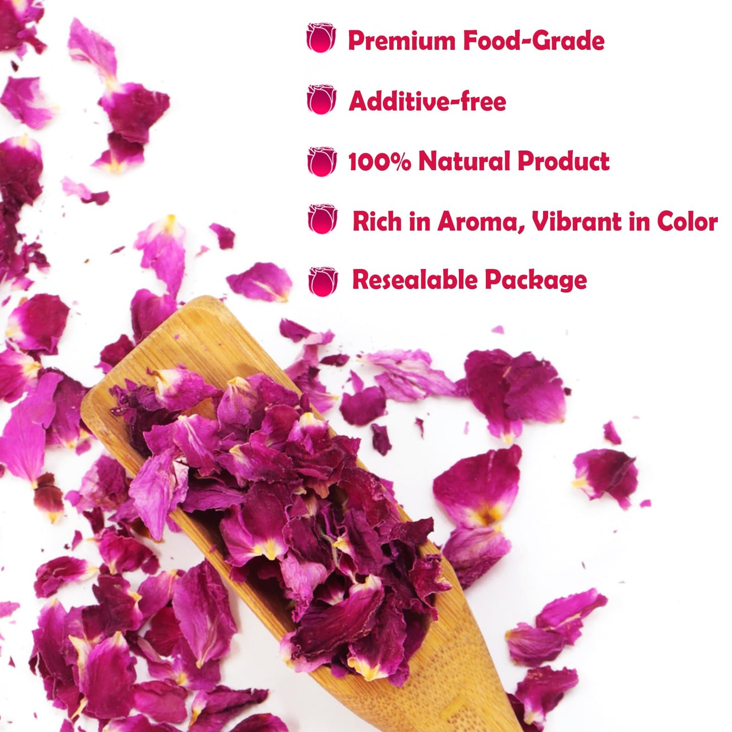 TEARELAE Dried Rose Petals - Edible Flowers for Tisanes, Baking, Crafts - 1.3oz