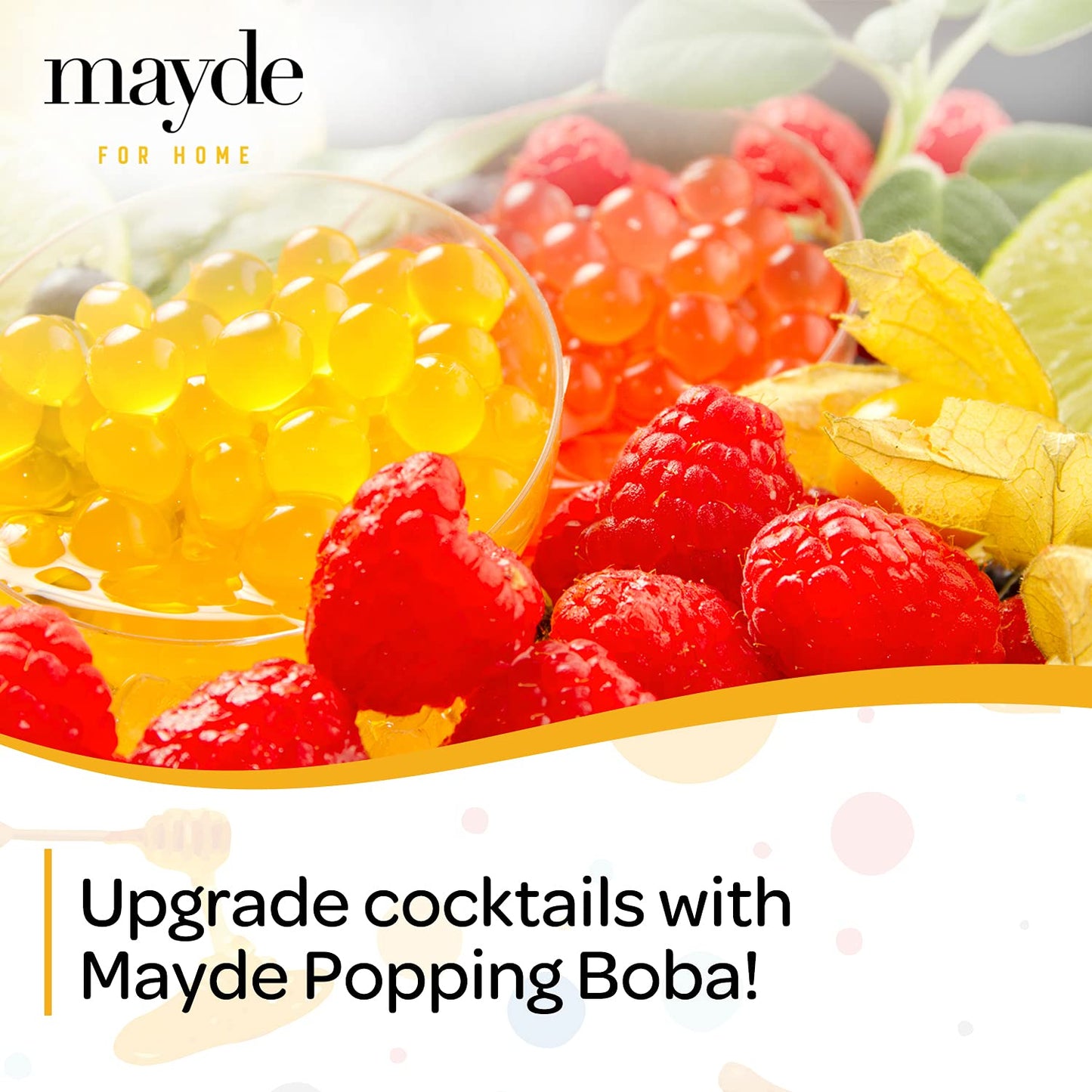 Mayde Popping Boba Pearls for Drinks, Desserts, & Breakfast Bowls (Honey Flavor, 7 Pounds)